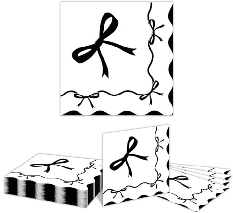 GlamRays 20 Stück Schwarze Schleifen Papier Servietten, Schleifknoten Mittags Servietten, Einweg Abendessen Servietten für zu Hause, Küche, Party Bedarf