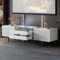 Meuble TV avec tiroirs coulissants pour projecteur, Buffet Bas avec rangements, Design Bicolore Moderne, 163×40×45 cm, Pieds surélevés, Noir et Blanc