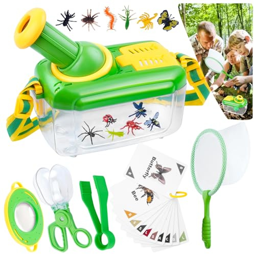 Bug Catcher for Kids Bug Hunting Kits for Children for 3-8 Years Old | 6 Pcs with 12 Fake Insects 360° Rotating Viewing Angle Magnifying Glass Outdoor Explorer Educational Toys Gifts