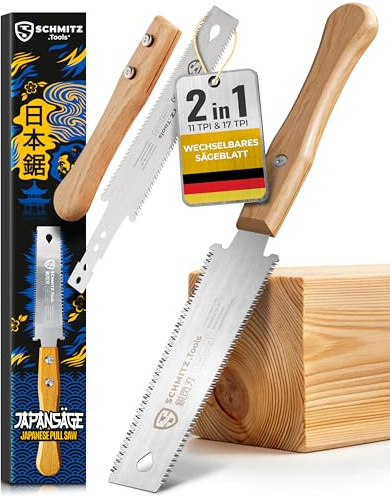 SCHMITZ.Tools Japansk såg handsåg trä – japansk dragsåg – extremt skarp, dubbelsidig 11/17 TPI – Japansåg – släta och kontrollerade snitt – japansk såg – liten japansk såg – lätt handtag