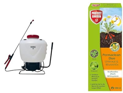 Spear & Jackson Drucksprüher im Rucksackstil, 15l+Protect Garden Permaclean Duo Unkraut & Wurzel Ex, Unkrautvernichter mit Zweifachwirkung gegen Unkräuter und Ungräser, 1000 ml Konzentrat