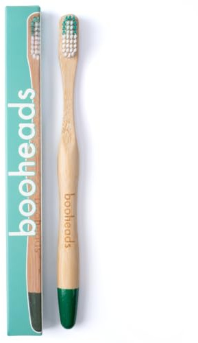 booheads Bamboo Toothbrush, Green, 1 Pack | Plant-based handle, Soft bristles, Plastic-free design, Lightweight, for daily oral care
