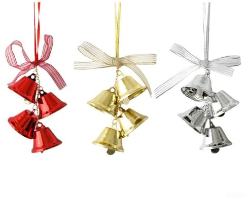 Trayneel 3 Stück Weihnachtsglocken-Dekorationen für Baum, Eisen-Metall-Anhänger, Ornamente mit klassischer Schleife für Urlaub, saisonale Zuhause, Garten, Party, Hochzeit und Neujahr, festliche