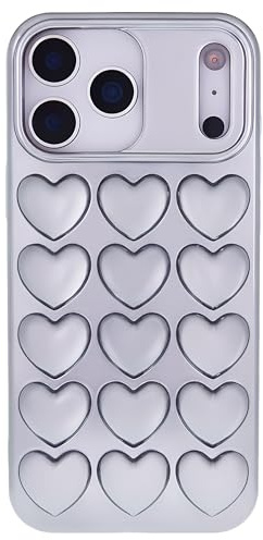 DMaos Compatible with iPhone 16 Pro Max Case for Women, 3D Pop Bubble Heart Kawaii Gel Cover, Cute Girly for iPhone16 Pro Max 6.9 inch - Silver