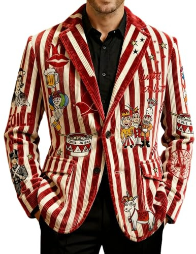 OUMSHBI Karneval Sakko Herren Regular Fit Pailletten Faschingskostüme Cord Blazer Herren Cardigan Offener Glitzerjackett Button Down Lange Ärmel Revers Anzugjacke Sportlich Festliches Karnevalsjacke