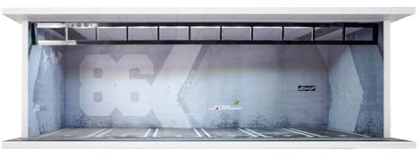 1/64 Diorama Auto Garage JDM Garagen 86 Design, Acryl Vitrine mit LED | für JDM Fahrzeuge und 86 Modellautos, staubdicht & stapelbar, ideal für Sammler, Autofans & Geschenk zur Dekoration