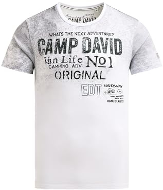 Camp David Herren T-Shirt mit Logo Artwork Offwhite