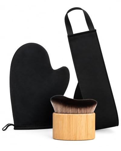 3 Stück Selbstbräuner Handschuh, Selbstbräuner Applikator Set mit Handschuh, Eincremehilfe für Rücken & Pinsel, Sonnencreme Applikator, Self Tan Handschuh für Lotion & Creme