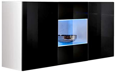 Design Ameublement - Mueble de pared, aparador Varedo blanco con negro, con LED.