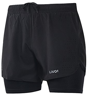Lixada 2 in 1 Running Shorts Men Athletic Shorts Fitness Marathon Shorts Breathable + Quick Dry Black