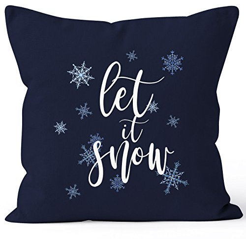 Autiga Kissenbezug Weihnachten Let it Snow Eiskristalle Schnee Christmas Winter Navy 40cm x 40cm