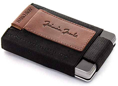 Jaimie Jacobs Nano Boy Mini Wallet kleine Geldbörse aus Textil dünner Geldbeutel, Slim Wallet mit Zugband Kartenhalter, Kartenetui für Herren und Damen (Dunkelbraun)