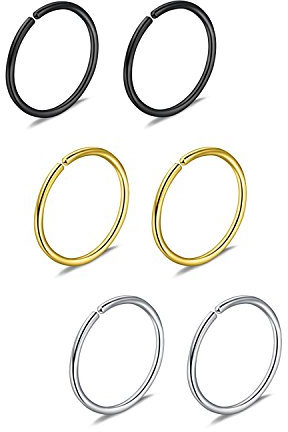 Briana Williams 6pcs Fake Nez Anneau Hoop Septum Tragus Cartilage Boucle D'oreille Hoop Piercing 22G 20G 18G 16G 6/8/10/12mm En Acier Inoxydable Faux Piercing Bijoux