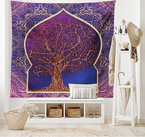 ABAKUHAUS Ethnisch Wandteppich und Tagesdecke Retro Eastern Branchenaus Weiches Mikrofaser Stoff 230 x 140 cm Kein Verblassen, Lila blau