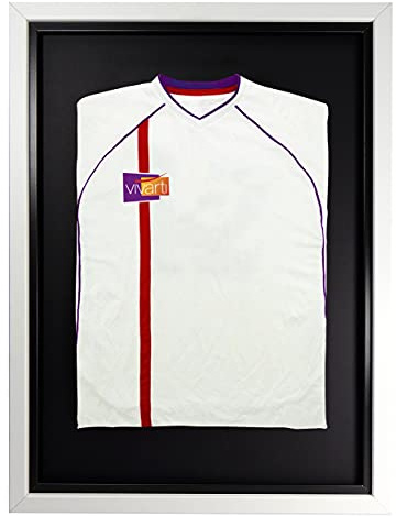Vivarti DIY Junior Standard Sports Shirt Display Frame for Football Shirt, Rugby Shirt, Band T-Shirt Shadow Box - 50 x 70cm - White Frame, Black Inner Frame, Black Backing Card