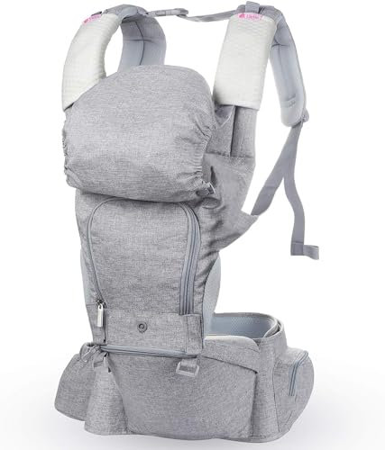 Lictin Porte-Bébé Ergonomique 6-en-1 avec Siège Amovibles, Ajustable et Respirant - Porte-Bébé avec 2 Serviettes et 1 Chaîne Tétine, 6 Façons de Porter, pour Nouveau-Né et Bébé de 3,5 à 20 kg