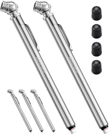 AstroAI Pencil Tire Pressure Gauge 2 Pack 10-75PSI, Calibrated to ANSI B40.1 Grade B (2%), Stainless Steel Body, Car Accessories with 3 Measurements for Cars, Bikes, Vehicles