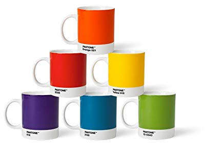Pantone Porzellan Becher 6er-Set, 6 Kaffeetassen à 375 ml, coffee, mit Henkel, spülmaschinenfest, klassische Farben, BecherSet1