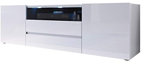 Mirjan24 TV Lowboard Sound mit Led-Beleuchtung, Fernsehschrank, ohne Griffe, TV Schrank, TV-Tisch, Highboard, Fernsehtisch, Sideboard, Naturtöne, TV Bank (Weiß/Weiß Hochglanz)