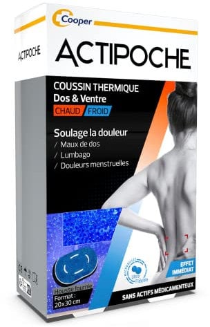 ACTIPOCHE - Coussin thermique - Thermothérapie - Contractures musculaires et douleurs articulaires - Dos et ventre - Microbilles - 1 unité