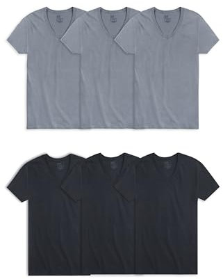 Fruit of the Loom Camiseta con Cuello en V Stay Tucked Ropa Interior, Regular-Negro/Gris-Paquete de 6, S (Pack de 6) para Hombre