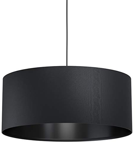 EGLO Pendelleuchte Maserlo 1, 1 flammige Hängelampe Vintage, Hängeleuchte aus Stahl und Textil in Schwarz, Esstischlampe, Wohnzimmerlampe hängend mit E27 Fassung, Ø 53 cm