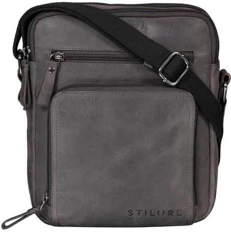 STILORD Darius Umhängetasche Herren Leder - DREI Hauptfächer - Kleine Messenger Bag Ledertasche Männer Handtasche - Kompaktes Raumwunder Vintage Stil Echtleder Farbe:Graphit