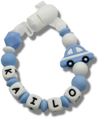 FLUFFY CLOUDS Dummy Clip Pacifier Soother Holder Personalised Silicone ~ Baby Boys ~ CAR