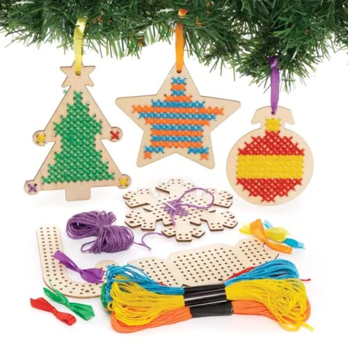 Baker Ross FC155 Weihnachten Kreuzstich Bastelsets für Kinder - 6er Pack, Nähen und Kreuzstich, Basteln