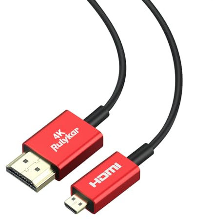 Rulykar Short Thin 8K Micro HDMI to HDMI 3.3FT/1M, Ultra High Speed 48Gbps, Cord Φ2.5mm, 8K@60Hz, 4K@120Hz,Compatible with Hero 7 6 5 A6000 A6300 Camera B500 3 Pro Raspberry Pi
