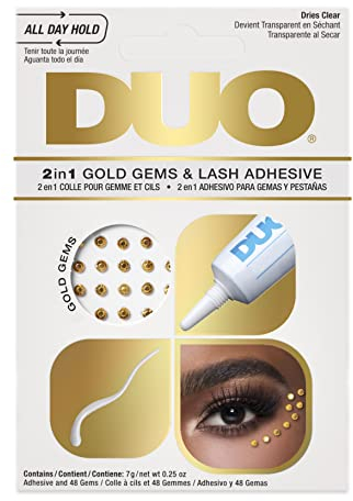 ARDELL DUO 2-in-1 & Gold Gems - Wimpernkleber durchsichtig plus goldene Glitzersteinchen | für Kunstwimpern & Körper Verzierungen | Transparent & starker Halt künstlicher Wimpern | 3,5gr.