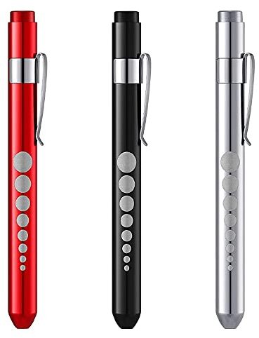 Newaner Torcia Penna Led (3 confezioni), riutilizzabili LED Penlight con il calibro della pupilla per Cura di Casa Quotidiana con Clip da tasca