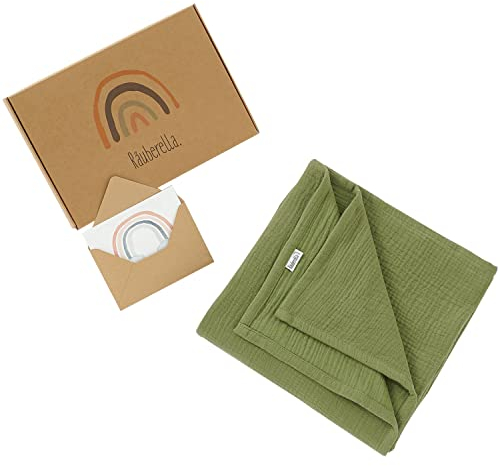 Räuberella® Kuscheldecke-Baby in Oliv I 120x120 cm I Weiche Musselin-Decke aus 100% Bio-Baumwolle I Waschbare Babydecke-Musselin ideal als Neugeborenen-Geschenk