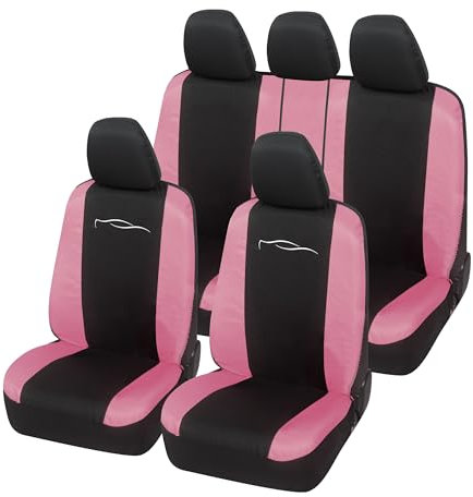 Rebeca Shop Coprisedili auto universali Made in Italy - Racing - schienali posteriori con 2 zip - airbag compatibili in vari colori (Nero/Rosa)