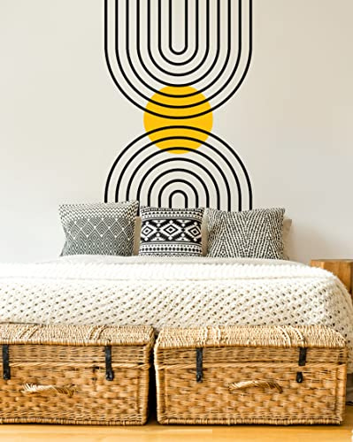 Boho Line Pochoir mural en forme d'arche et de soleil Grand format 100 cm Pour décoration murale de maison – Formes abstraites