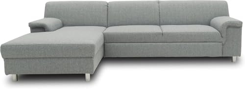 DOMO. collection Ecksofa Junin, Longchair Links mit Bettfunktion, Silber | Longchair links mit Bettfunktion, L-Form Sofa, Metallfüße in Chromoptik, Schlaffunktion, 251 x 150 x 72 cm (BxTxH), silber