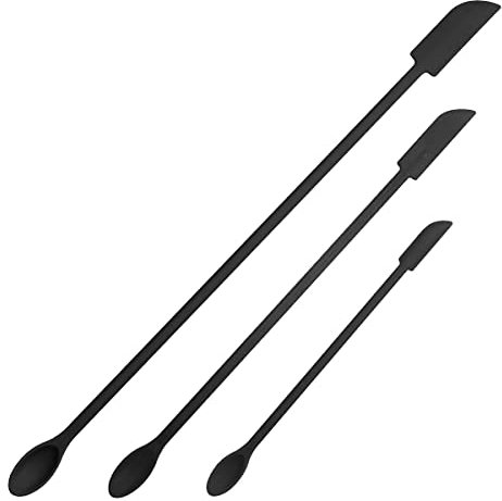 Jagowa 3 Pcs Jam Spatula Makeup Spatulas Set Mini Silicone Double Tip Scraper Set for Cosmetics, Food Bottles (Black)