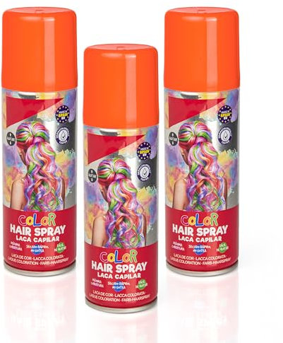 Pack 3 Laca de Pelo Color Naranja 125ml - Spray Colores para Cabello Rápida coloración, Lavable