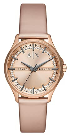 Armani Exchange Orologio a tre lancette al quarzo da donna, cassa in acciaio inossidabile oro rosa 36 mm con cinturino in poliuretano, AX5272