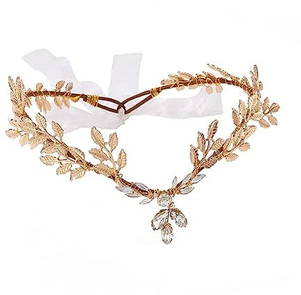 Fashband Blatt-Stirnbänder, goldfarben, römisches Stirnband, Göttin, Krone, Tiara, Kopfschmuck, Haarschmuck für Damen, Einheitsgröße, Strass Kristall Metall
