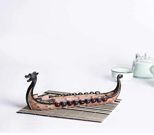 Hztyyier Bateau Dragon Fait Main, Navire Traditionnel en Résine, Porte-bâton d'Encens Rétro Style Viking pour Décoration de Jardin