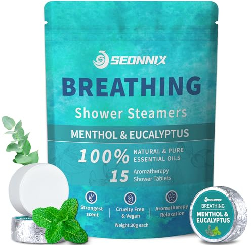 SEONNIX Shower Steamers Aromatherapy 15 Pack, Menthol & Eucalyptus Shower Bombs with Natural Essential Oils, Quick Relief Nasal Congestion, Relaxation & Self Care Gifts for Women & Men