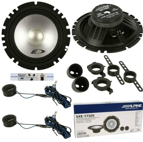 1 Alpine SXE-1750S Kit de 2 vías 6,5 16,5 cm Altavoces 45 Watt RMS 280 Watt MAX con Woofer, Tweeter de Puerta de Coche, Kit de par con Accesorios gratuitos y Adhesivos Personalizados