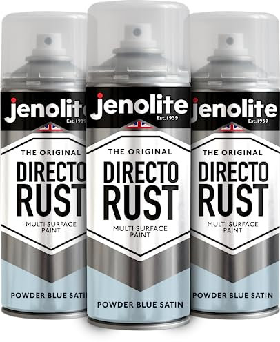 JENOLITE Directorust Seidenmatte/Satin Sprühfarbe | Puderblau | 3x400ml | Direkt-zu-Rost-Sprühfarbe für Metall, Kunststoffe und Holz | Satin-Sprühfarbe für Innen und außen | RAL2408010