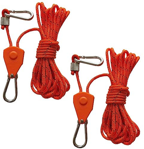 2 Pack Tent Guy Ropes with pulley Multifunction Rope 4mm 4M Reflective Tent Guy Ropes for Boat Camping Hiking Awning Tent Canopy