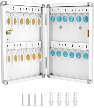 QWORK® Armario Llaves Pared para 24 Llaves, Caja Llaves con Cerradura - 32 x 21 x 5,5 cm