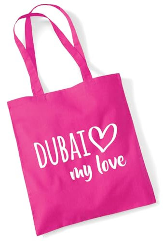 Huuraa Jutetasche Dubai my love Geschenk 10 Liter Fuchsia Baumwolle Dubai Aufmerksamkeit
