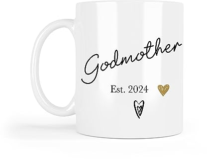 UNIQUEPGIFTS Godmother Gifts, Godparent Keepsake, Established 2024, Christmas, Thank You or Birthday Present for Godmother, 11 Oz White Ceramic Mug x 1