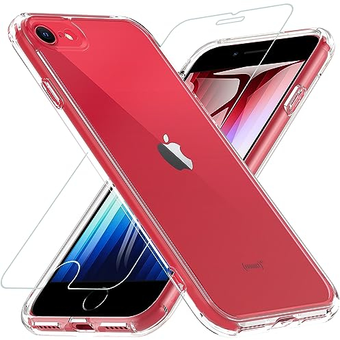 OWKEY Hülle für iPhone SE 2020/iPhone SE 2022 (iPhone SE 2/3), iPhone 8/iPhone 7 Hülle mit [1 * 9H Schutzglas] Schutzhülle, Silikon Matte Dünne Case Handyhülle für iPhone 8/7 (Klar)