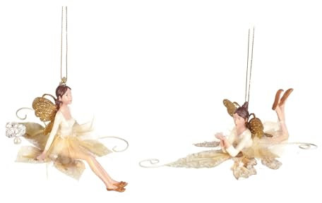 Goodwill Fee auf einem Blatt, 14 cm, cremefarben und goldfarben, 2 Stück